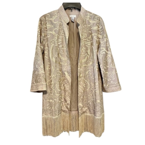 Chico's Jackets & Blazers - Chico's Beige Boho Embroidered Jacket with Fringe size 1 NWOT